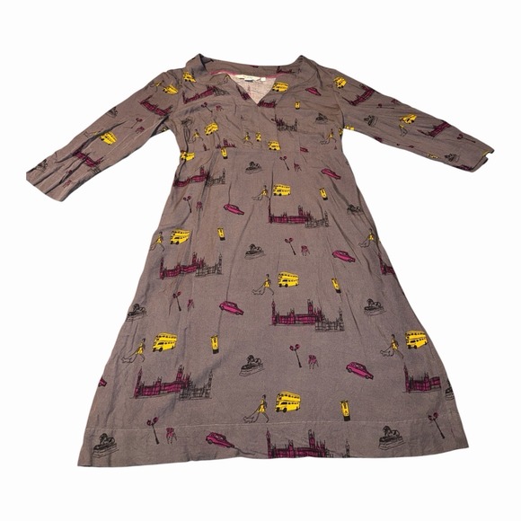 Boden Dresses & Skirts - Boden London Scene Print Gray Ones Length Gray Dress Size 8 Viscose Whimsical